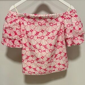Lilly Pulitzer Pink Floral Off-Shoulder Blouse.